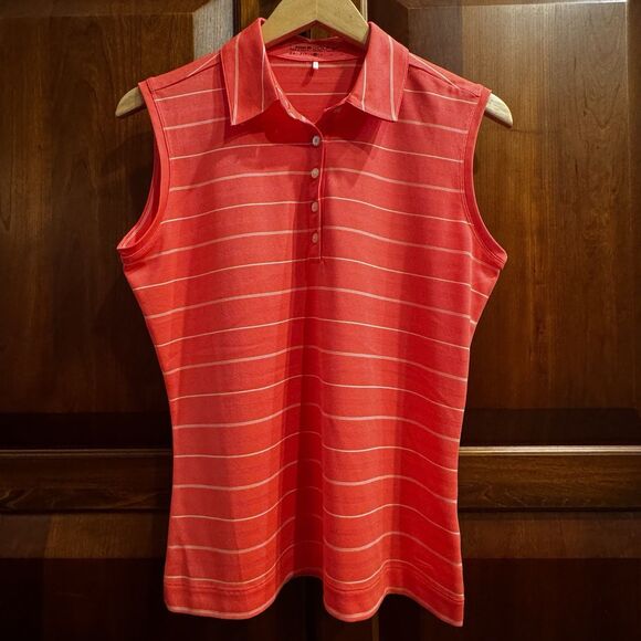Nike Golf Women’s Active Dri-fit Coral White Striped Polo Tank Top Medium - Picture 2 of 10